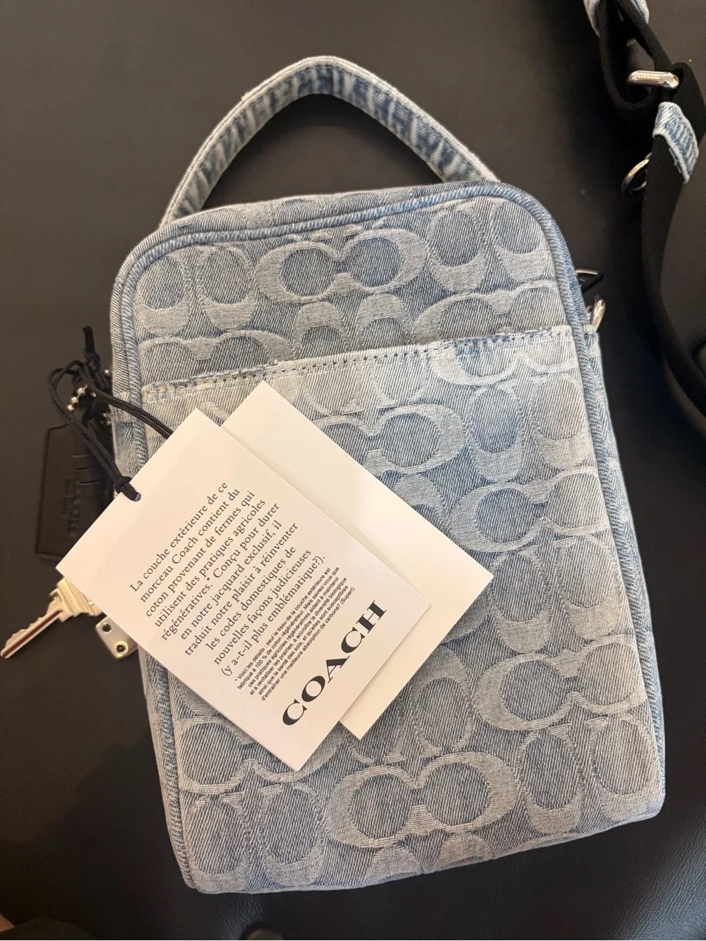 Coach Men’s Messenger Crossbody Bag in Light Blue Denim Signature C Pattern
